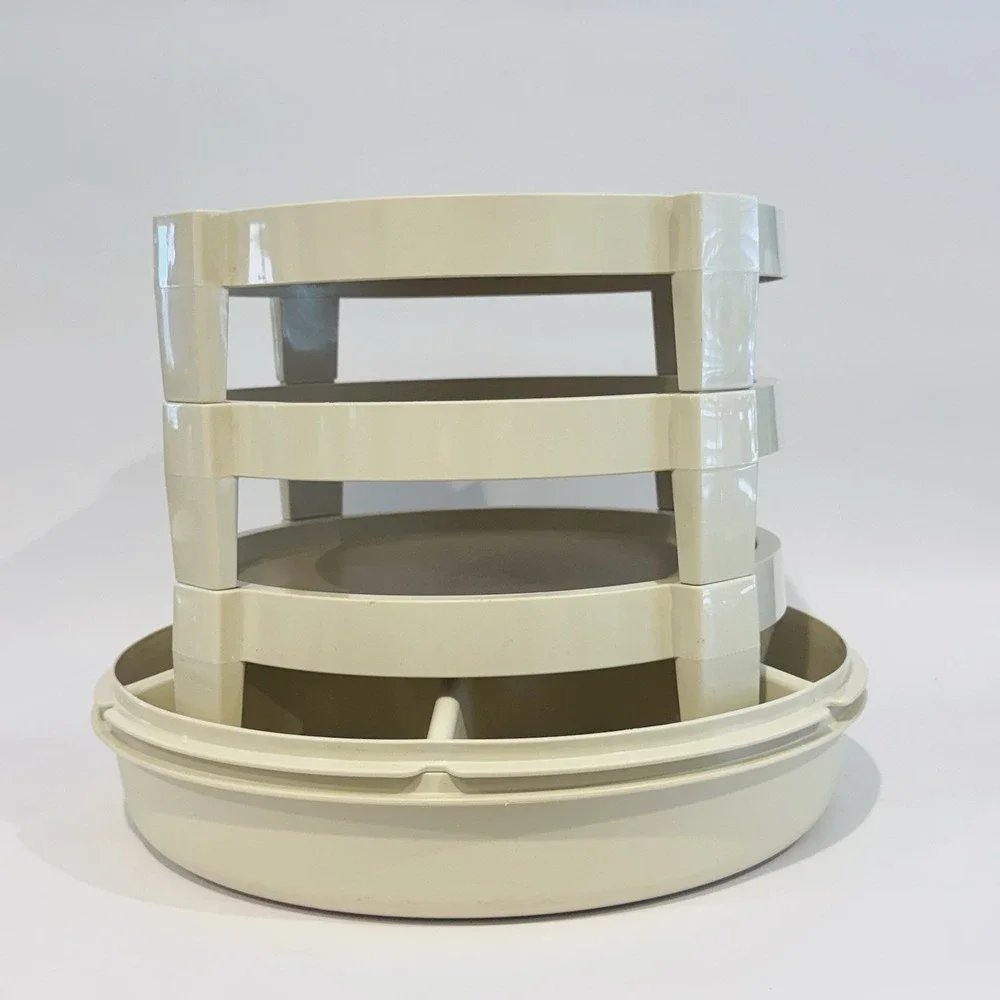 Vintage MCM Tupperware Divided‎ Party Tray w Lid & 3 Tier Stacking Stands Almond